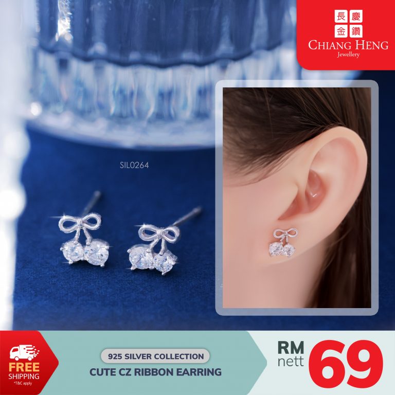 925 Silver Cute Cz Ribbon Earring – Chiang Heng